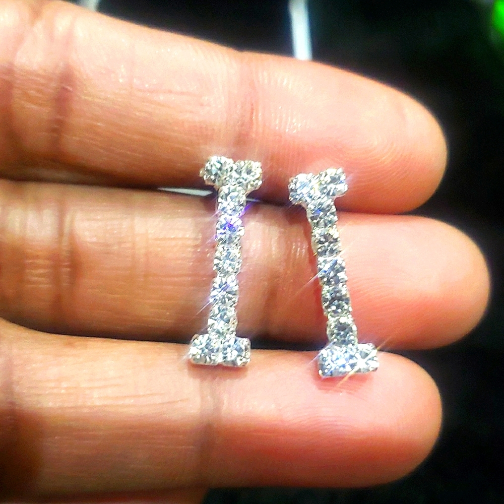 Letter I Rhinestone Crystal Stud Silver Earings